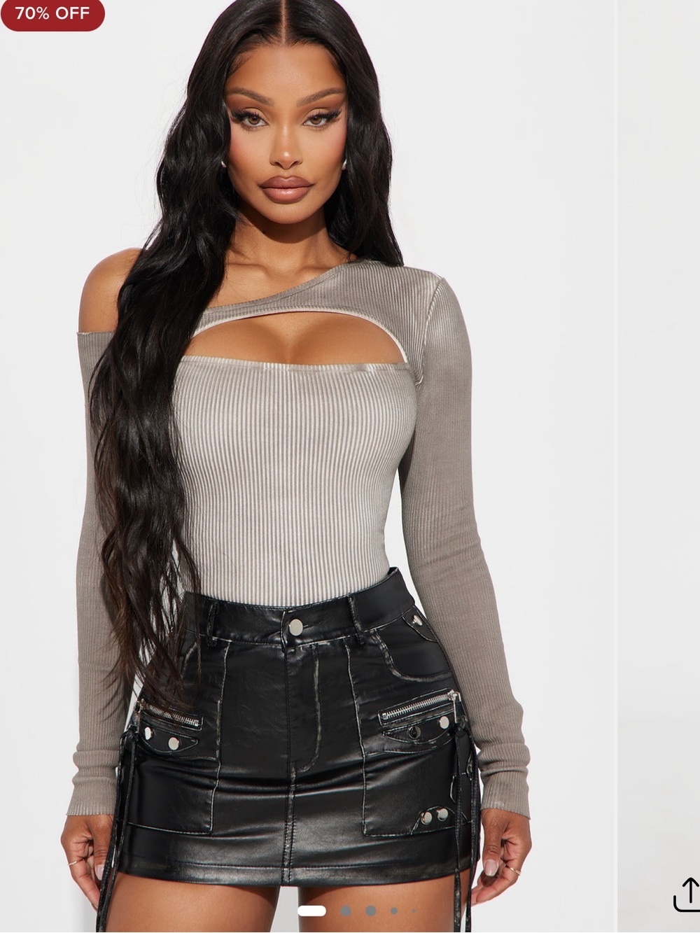 Fashion Nova One-Shoulder Cutout Ribbed Top - Taupe